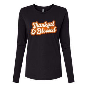 Thankful And Blessed Retro Distressed Logo Womens Cotton Relaxed Long Sleeve T-Shirt