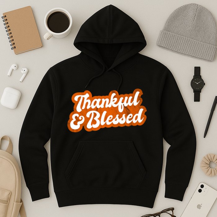 Thankful And Blessed Retro Distressed Logo Hoodie