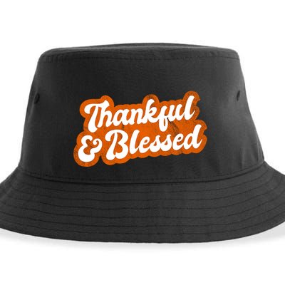 Thankful And Blessed Retro Distressed Logo Sustainable Bucket Hat