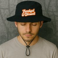 Thankful And Blessed Retro Distressed Logo Bucket Hat