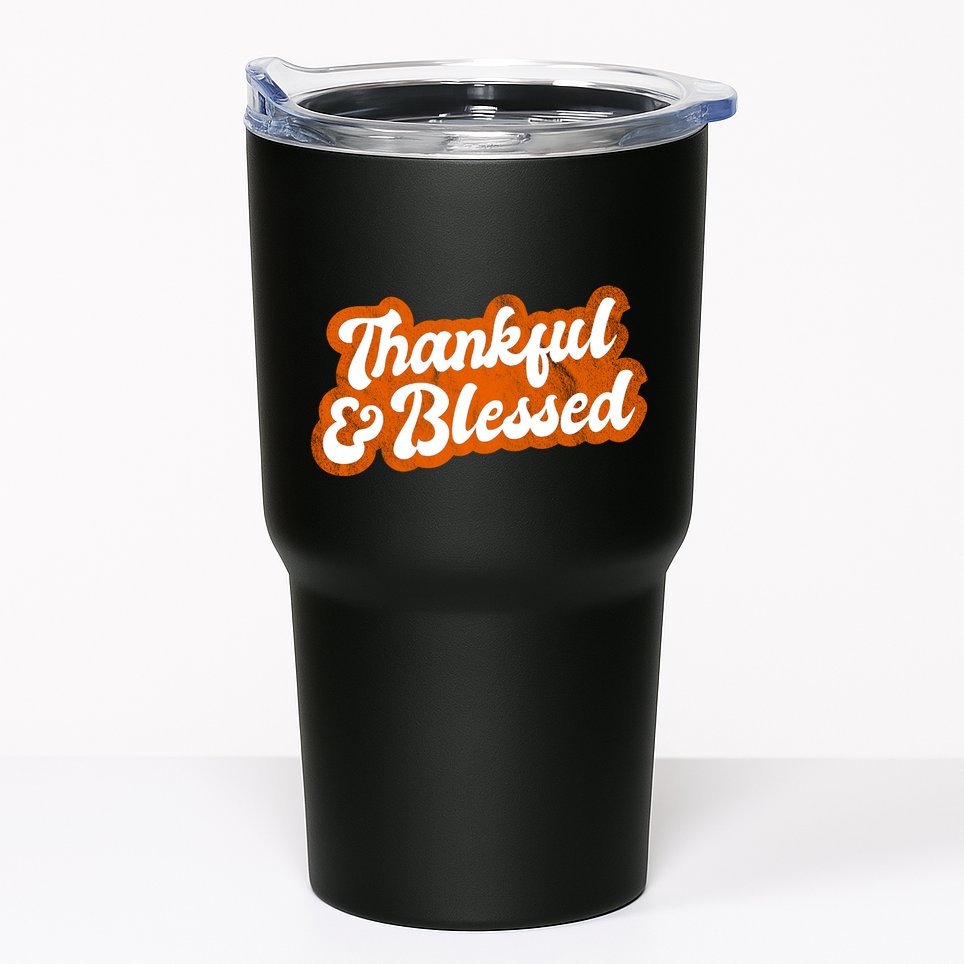 Thankful And Blessed Retro Distressed Logo Tumbler