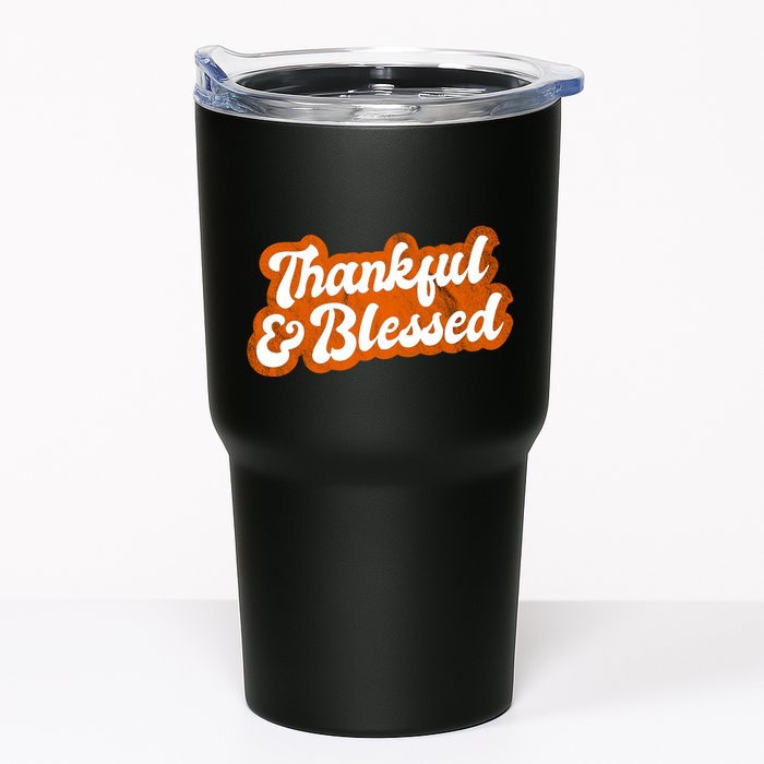 Thankful And Blessed Retro Distressed Logo Tumbler