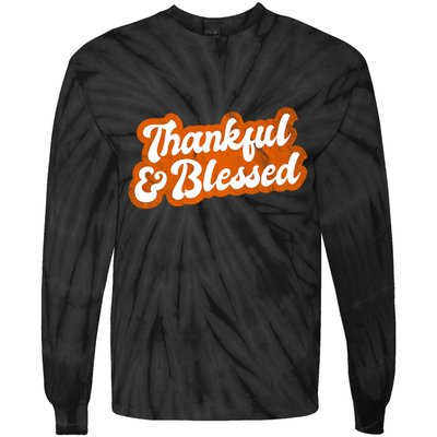Thankful And Blessed Retro Distressed Logo Tie-Dye Long Sleeve Shirt