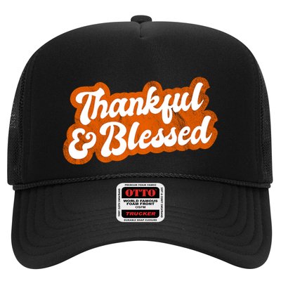 Thankful And Blessed Retro Distressed Logo Trucker Hat