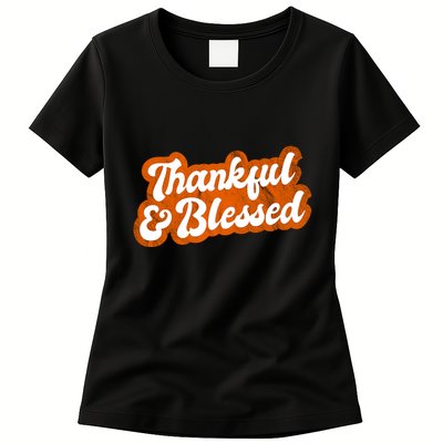 Thankful And Blessed Retro Distressed Logo Womens T-Shirt