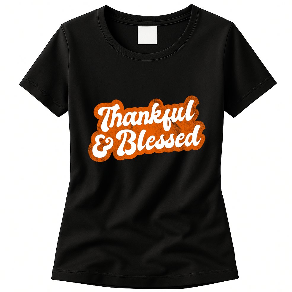 Thankful And Blessed Retro Distressed Logo Womens T-Shirt