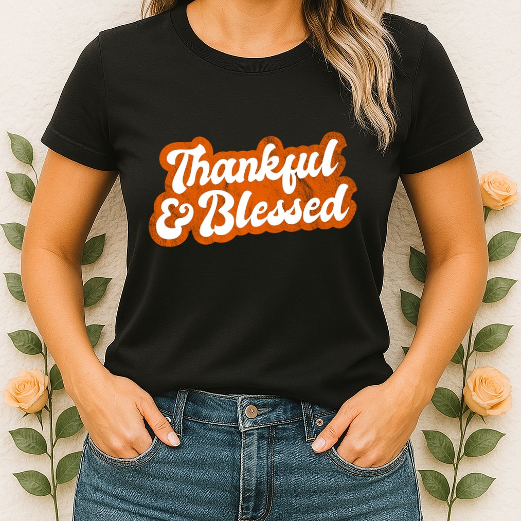 Thankful And Blessed Retro Distressed Logo Womens T-Shirt