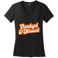 Thankful And Blessed Retro Distressed Logo Women's V-Neck T-Shirt