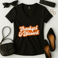 Thankful And Blessed Retro Distressed Logo Women's V-Neck T-Shirt