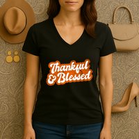 Thankful And Blessed Retro Distressed Logo Women's V-Neck T-Shirt
