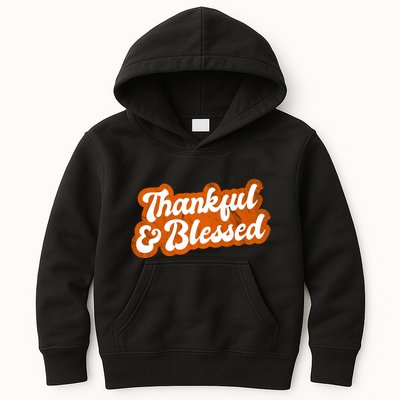 Thankful And Blessed Retro Distressed Logo Kids Hoodie