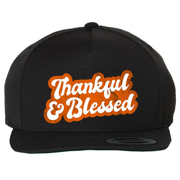 Thankful And Blessed Retro Distressed Logo Wool Snapback Cap