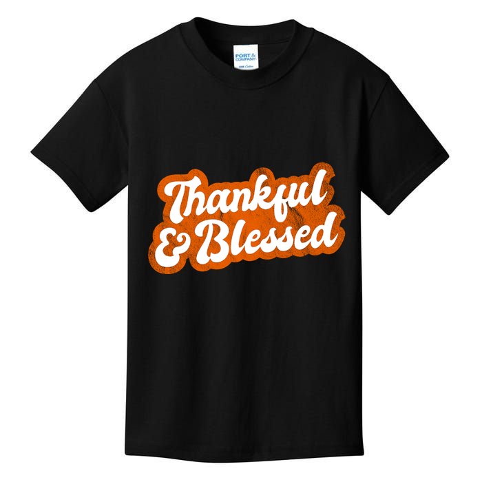 Thankful And Blessed Retro Distressed Logo Kids T-Shirt
