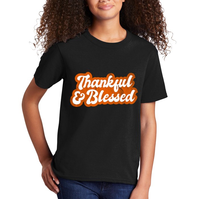 Thankful And Blessed Retro Distressed Logo Kids T-Shirt