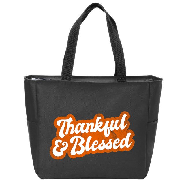 Thankful And Blessed Retro Distressed Logo Zip Tote Bag