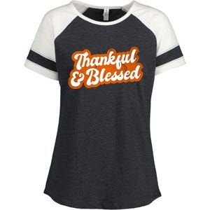 Thankful And Blessed Retro Distressed Logo Enza Ladies Jersey Colorblock Tee