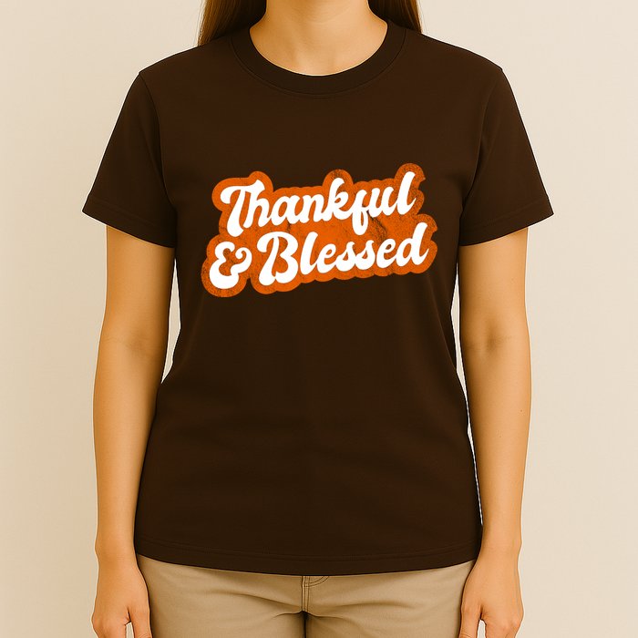 Thankful And Blessed Retro Distressed Logo T-Shirt