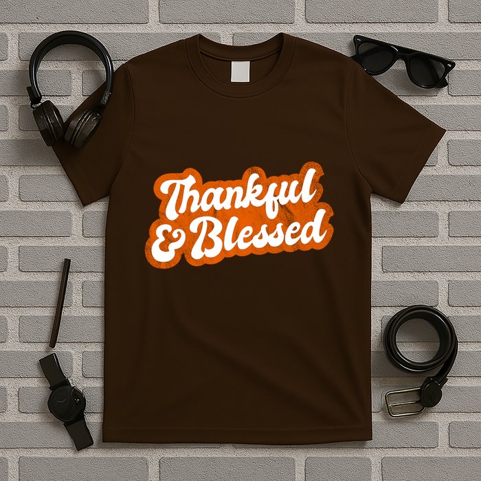 Thankful And Blessed Retro Distressed Logo T-Shirt
