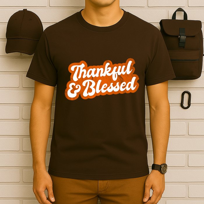 Thankful And Blessed Retro Distressed Logo T-Shirt