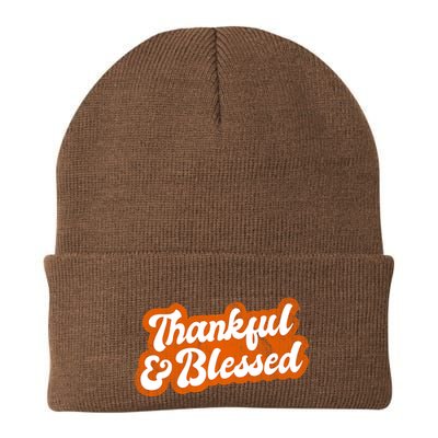 Thankful And Blessed Retro Distressed Logo Beanie