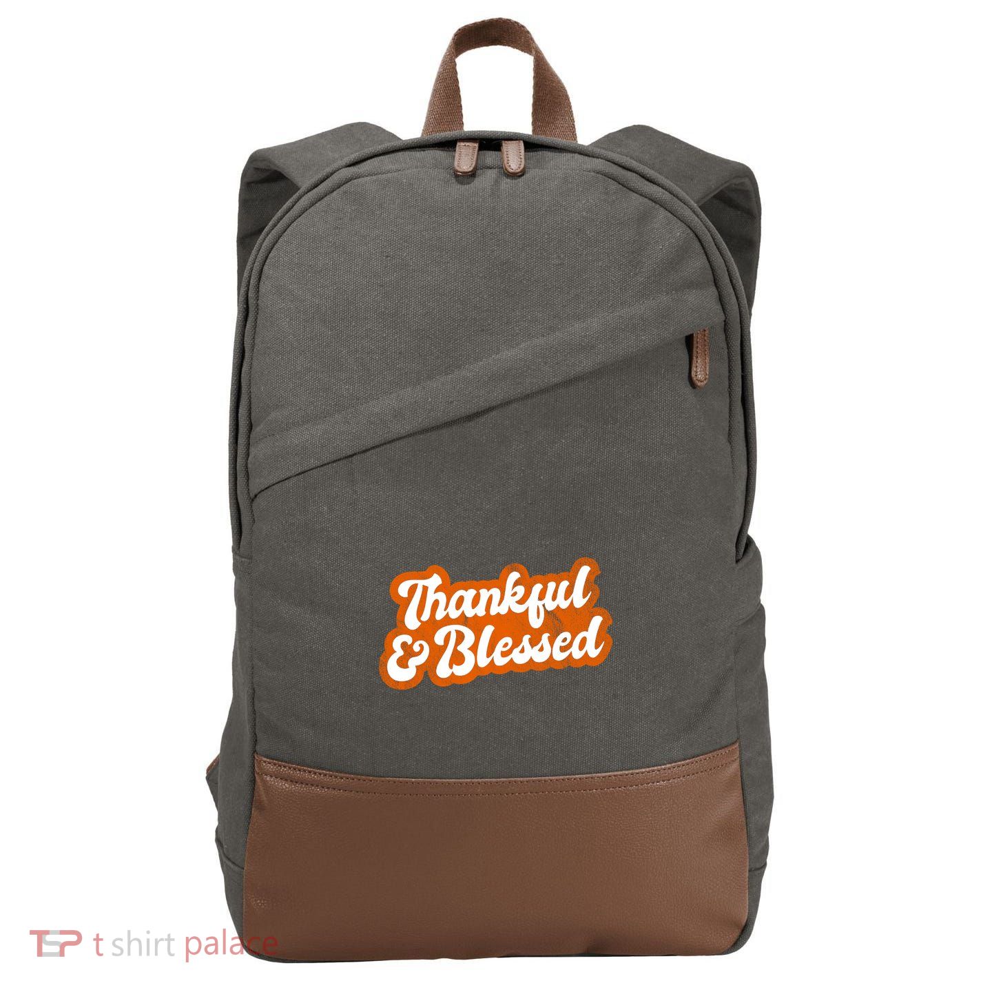 Thankful And Blessed Retro Distressed Logo Cotton Canvas Backpack