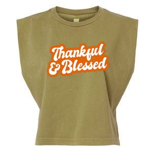 Thankful And Blessed Retro Distressed Logo Garment-Dyed Women's Muscle Tee