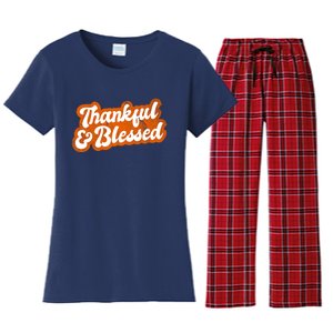 Thankful And Blessed Retro Distressed Logo Women's Flannel Pajama Set