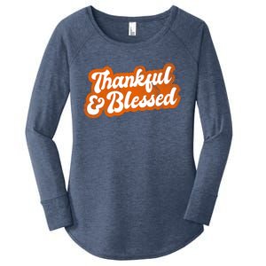 Thankful And Blessed Retro Distressed Logo Women's Perfect Tri Tunic Long Sleeve Shirt