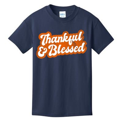 Thankful And Blessed Retro Distressed Logo Kids T-Shirt