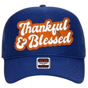 Thankful And Blessed Retro Distressed Logo High Crown Mesh Back Trucker Hat