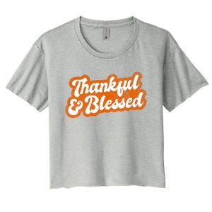 Thankful And Blessed Retro Distressed Logo Women's Crop Top Tee