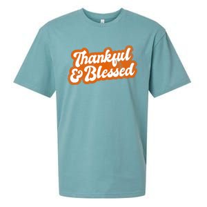 Thankful And Blessed Retro Distressed Logo Sueded Cloud Jersey T-Shirt