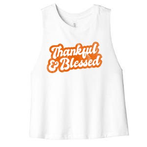 Thankful And Blessed Retro Distressed Logo Women's Racerback Cropped Tank