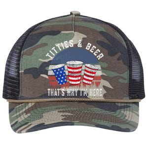 Titties And Beer ThatS Why IM Here Funny Beer 4th Of July Retro Rope Trucker Hat Cap