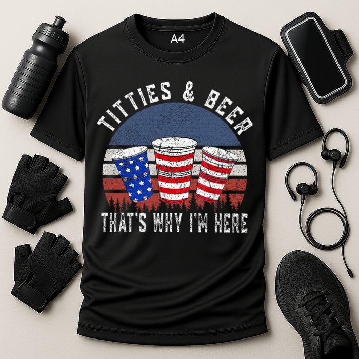 Titties And Beer ThatS Why IM Here Funny Beer Cooling Performance Crew T-Shirt