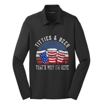 Titties And Beer ThatS Why IM Here Funny Beer Silk Touch Performance Long Sleeve Polo