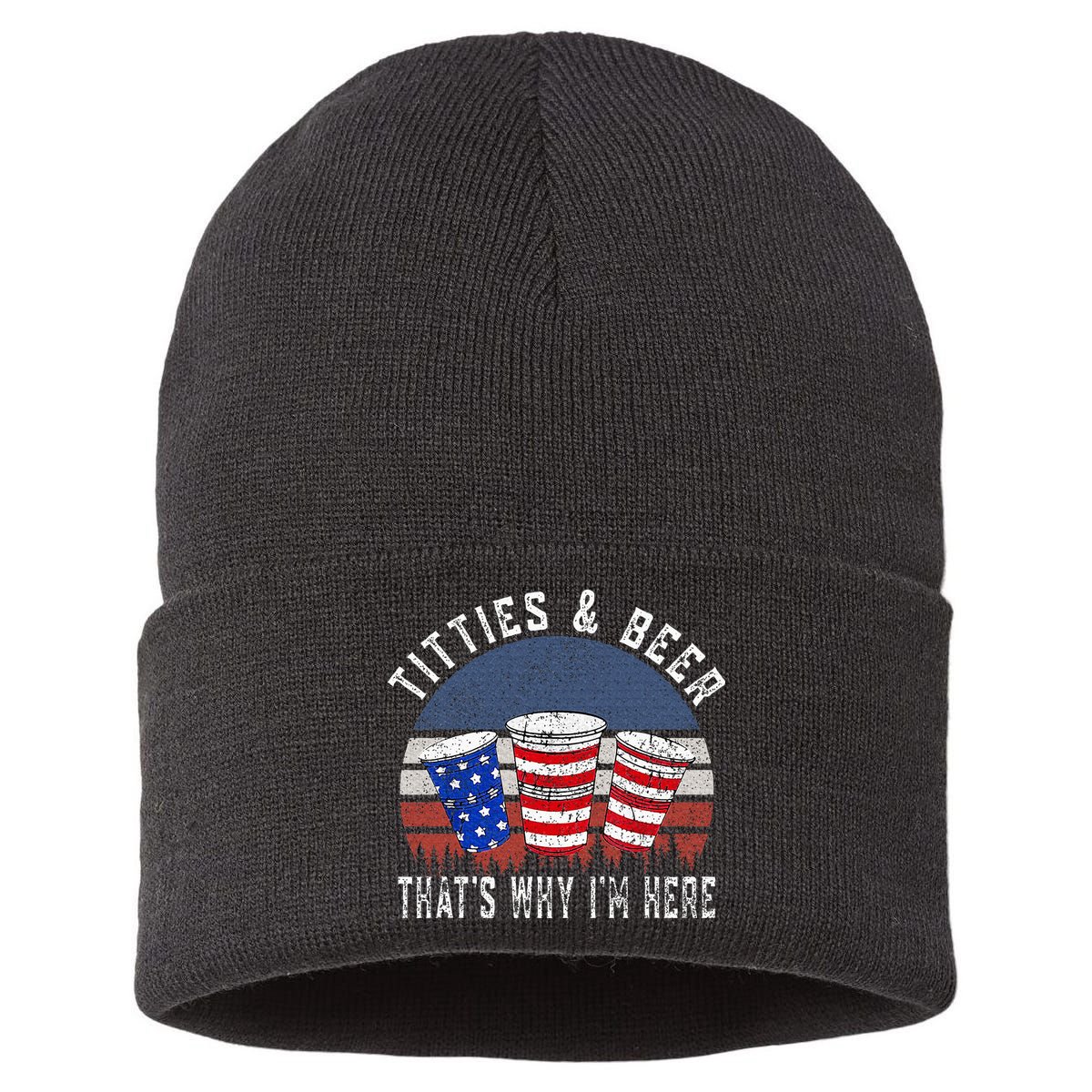 Titties And Beer ThatS Why IM Here Funny Beer Sustainable Knit Beanie