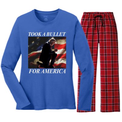 Took A Bullet For America Donald Trump Usa Women's Long Sleeve Flannel Pajama Set 