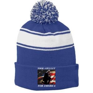 Took A Bullet For America Donald Trump Usa Stripe Pom Pom Beanie