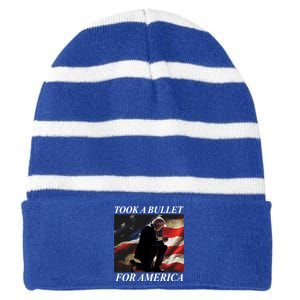 Took A Bullet For America Donald Trump Usa Striped Beanie with Solid Band