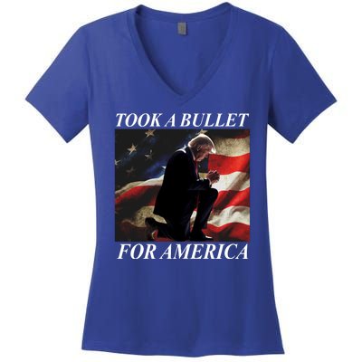 Took A Bullet For America Donald Trump Usa Women's V-Neck T-Shirt