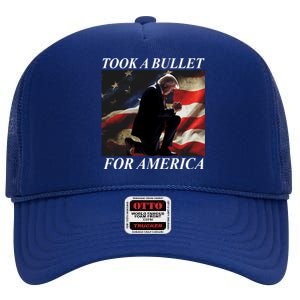 Took A Bullet For America Donald Trump Usa High Crown Mesh Back Trucker Hat