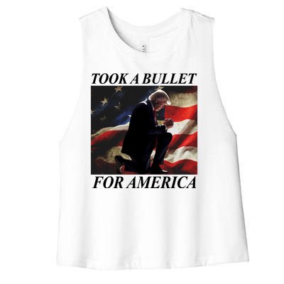 Took A Bullet For America Donald Trump Usa Women's Racerback Cropped Tank