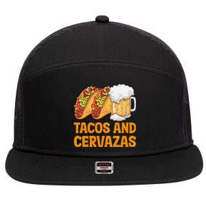 Tacos And Cervezas Funny Cinco De Mayo Mexican Party 7 Panel Mesh Trucker Snapback Hat