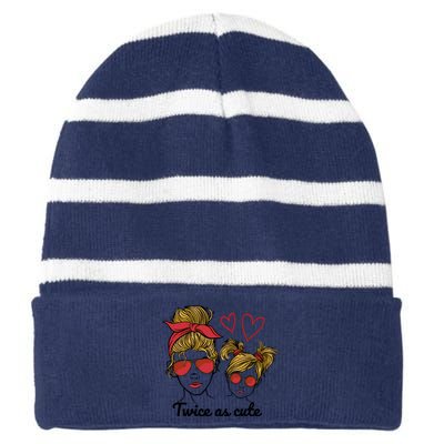 Twice As Cute Mom And Daughter Striped Beanie with Solid Band