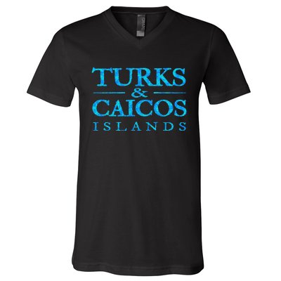 Turks And Caicos Islands Retro Colorful V-Neck T-Shirt