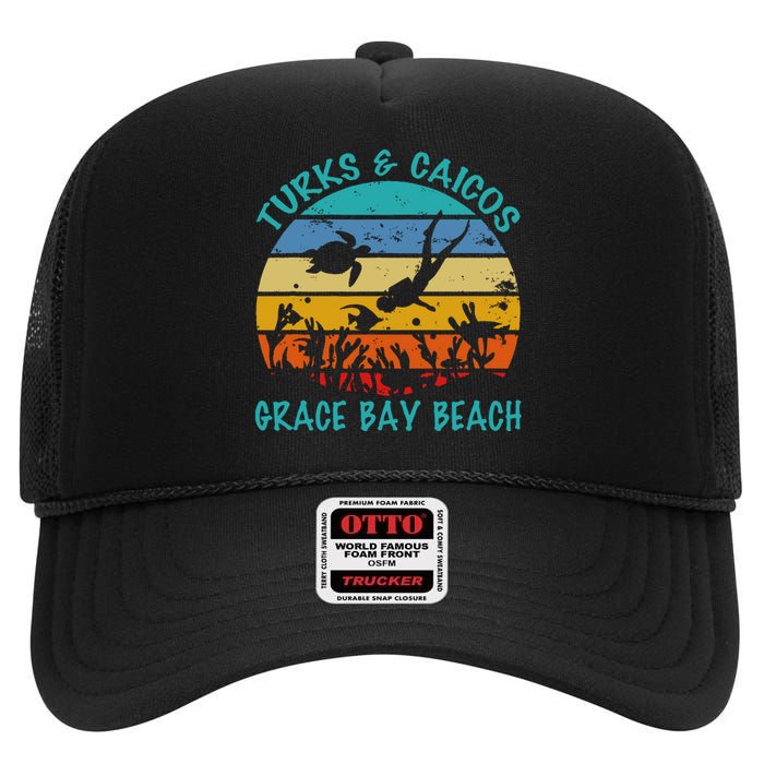 Turks And Caicos Islands West Indies Grace Bay Beach High Crown Mesh Back Trucker Hat