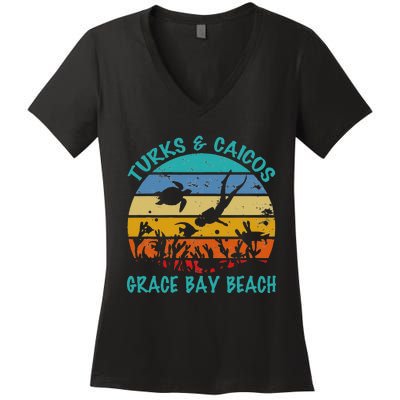 Turks And Caicos Islands West Indies Grace Bay Beach Women's V-Neck T-Shirt