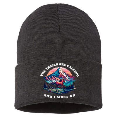 Trails Are Calling And I Must Go Wild Horse Nature Art Sustainable Knit Beanie