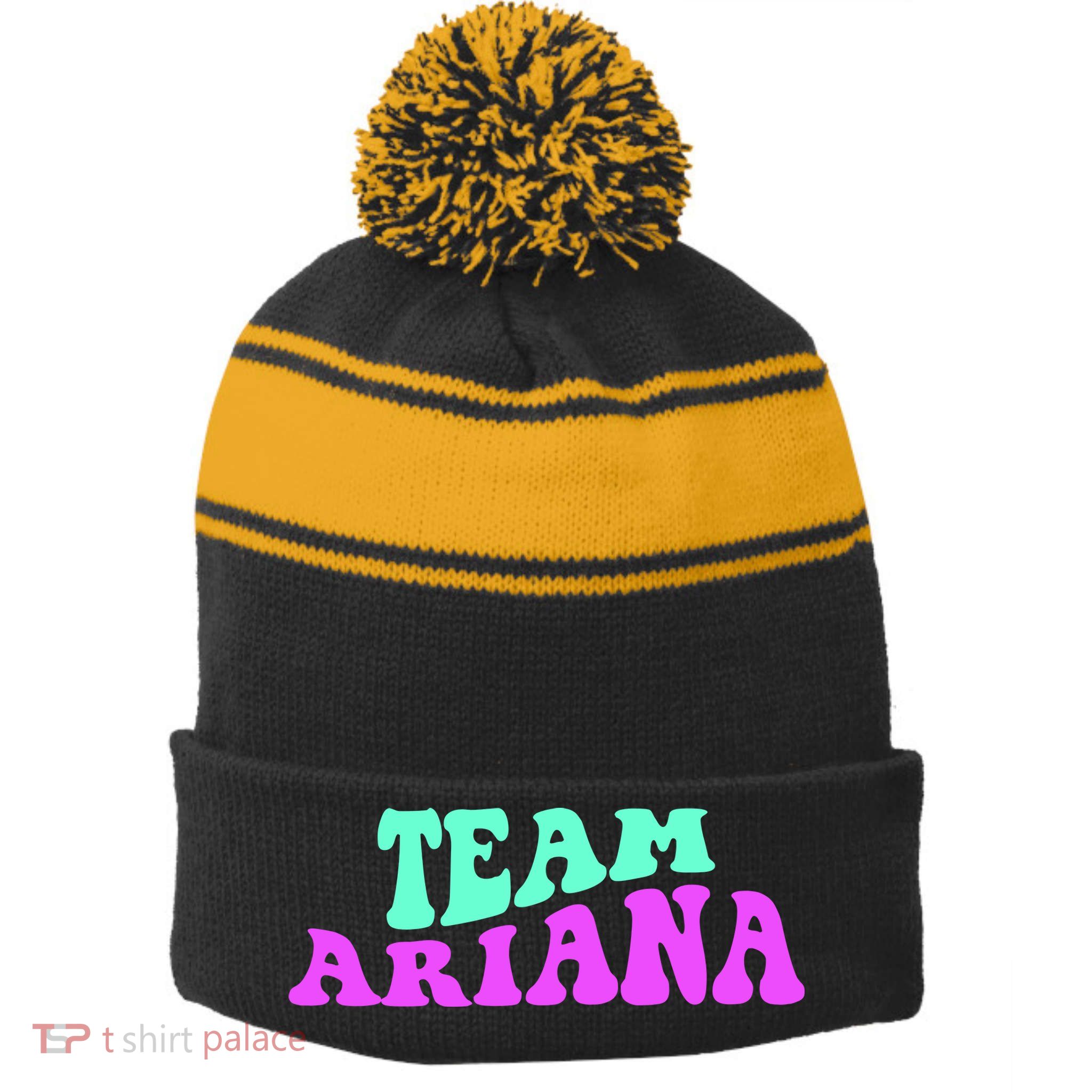 Team Ariana Cheer For Ariana, Show Support Be On Stripe Pom Pom Beanie